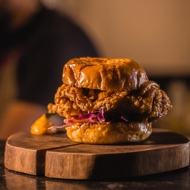 Spiced Buttermilk Chicken Burger with Curry Aioli